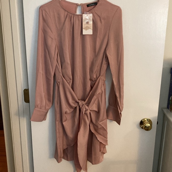 BTFBM Amazon, Dusty Rose, Casual Long Sleeve, wrap tie front, Mini dress Size, M - Picture 3 of 13